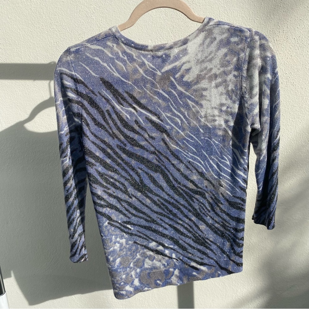 Y2K Silver & Blue Glitter Mixed Animal Print Cardigan Size Small - Picture 4 of 6